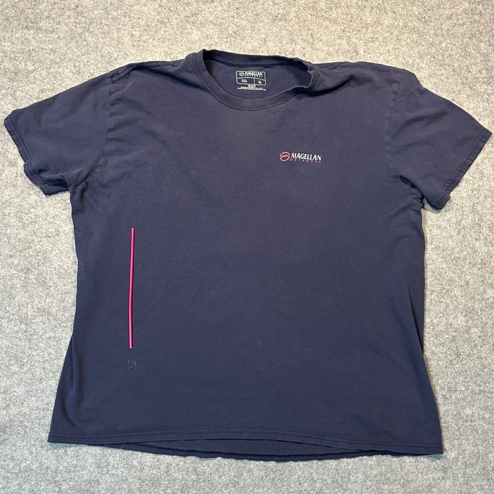 Magellan Outdoors‎ Mens XL Navy Blue Short Sleeve Deer Graphic Shirt Hunting Tee